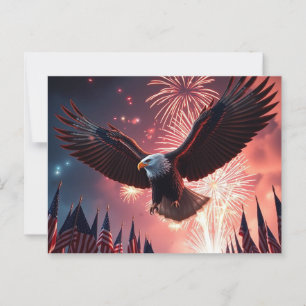 Modern Eagle and Fireworks AMERICA 4th July  Postcard