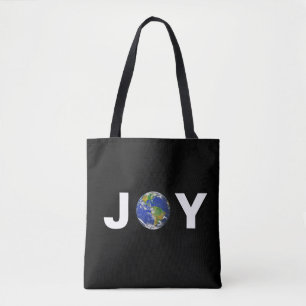 Modern earth joy on black tote bag