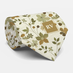 Modern Earth Tone Floral Monogram Tie