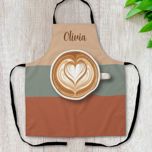 Modern Earth Tone Heart Latte Barista Apron
