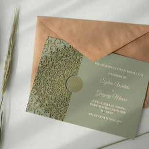 Modern Earth tone Sage green & gold classicmandala Invitation