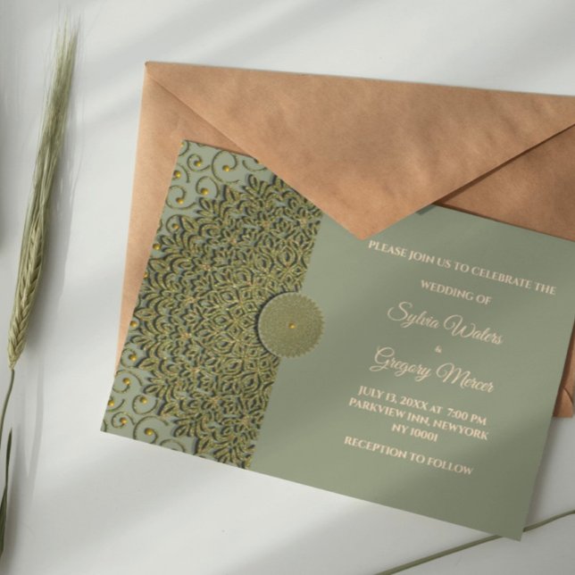 Modern Earth tone Sage green & gold classicmandala Invitation (Creator Uploaded)