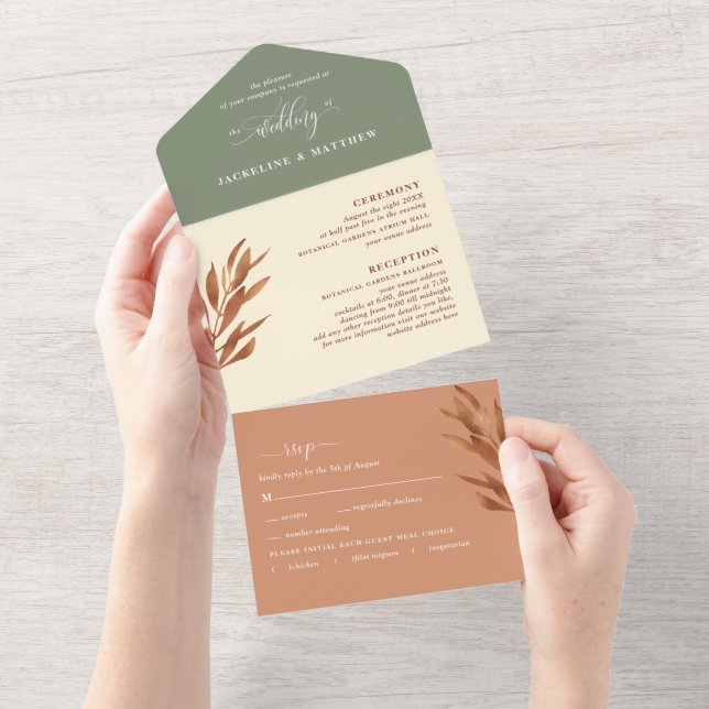 Modern Earth Tone Wedding w/ Perforated RSVP All In One Invitation (Tearaway)