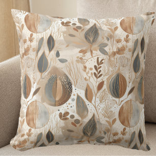 Modern Earth Tones Flowers and Leaves Cushion