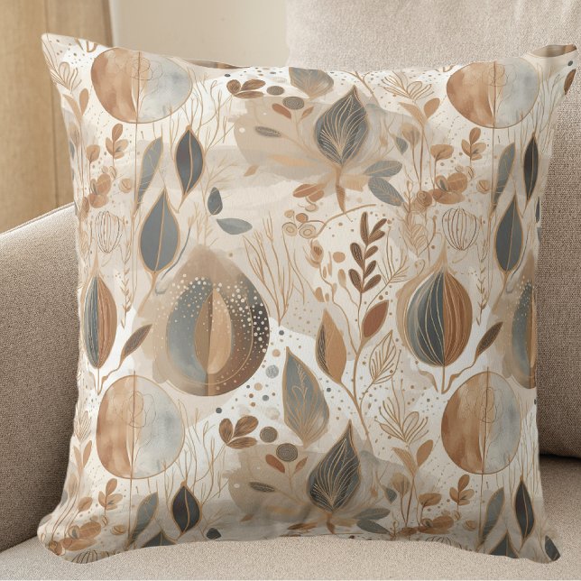 Modern Earth Tones Flowers and Leaves Cushion (Creator Uploaded)