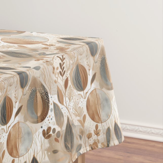 Modern Earth Tones Flowers and Leaves Tablecloth (In Situ)
