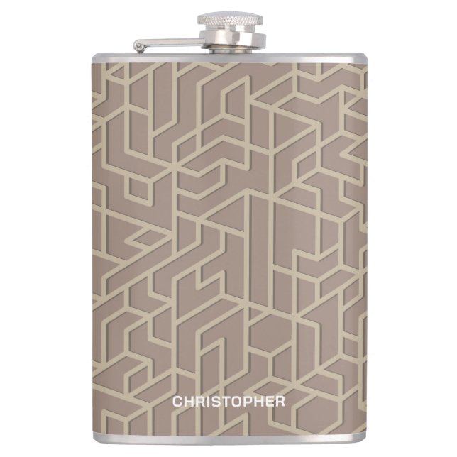 Modern Earthtone Geometric With Name Hip Flask (Front)