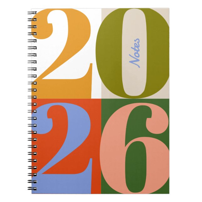 Modern Earthy Bold Year Blocks Custom Title Notebook (Front)