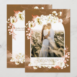 Modern Earthy Brown Coral Floral PHOTO THANK YOU Card