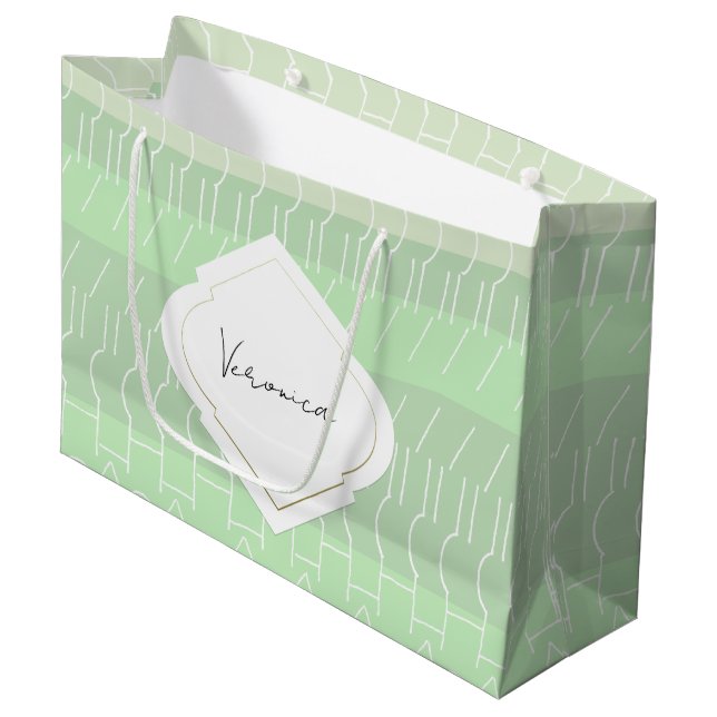 Modern Earthy Green Tones Geometric Pattern Large Gift Bag (Front Angled)