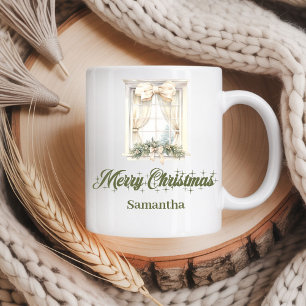 Modern earthy minimalist look custom name Christma Coffee Mug