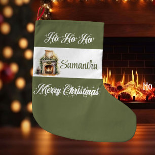 Modern earthy minimalist personalized christmas large christmas stocking