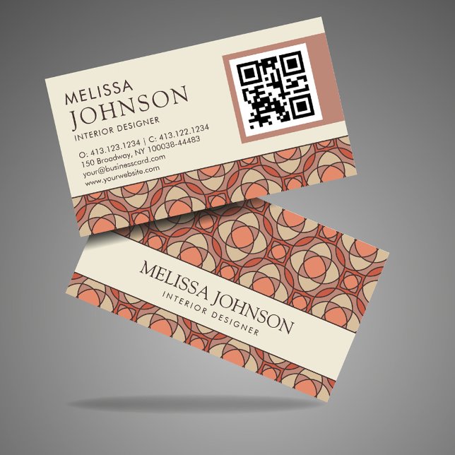 Modern Earthy Mosaic Interior Designer QR Code Business Card (Creator Uploaded)