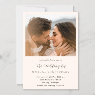 Modern Earthy Neutral Photo Wedding Magnetic Invitation