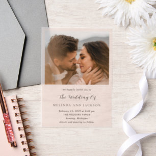 Modern Earthy Neutral Photo Wedding Vellum Invitations