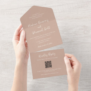Modern Earthy Neutral QR Code Simple Wedding All In One Invitation