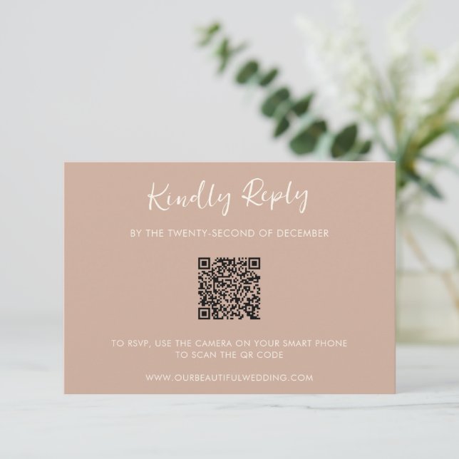 Modern Earthy Neutral QR Code Simple Wedding RSVP Card (Standing Front)