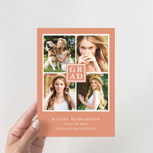 Modern Earthy Peach Photo Collage Graduation Party Invitation