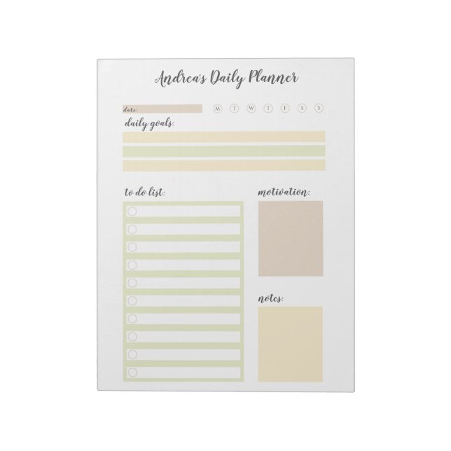 Modern Earthy Personalised Daily Planner Notepad (Rotated)
