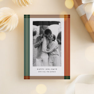Modern Earthy Plaid Frame Christmas Photo Foil Holiday Card
