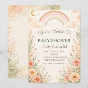 Modern Earthy Rainbow Baby Shower   Pastel Rainbow Invitation