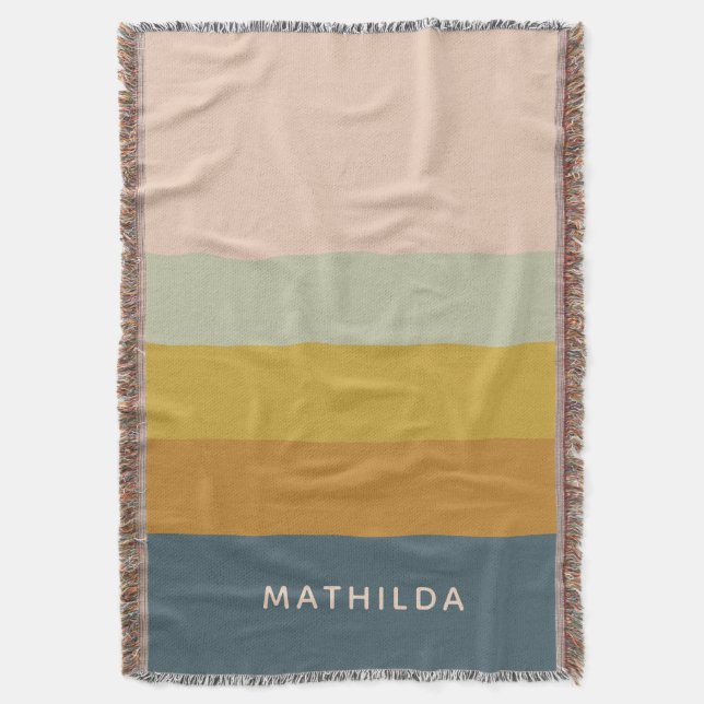 Modern Earthy Striped Personalised Name Cosy Throw Blanket (Front Vertical)