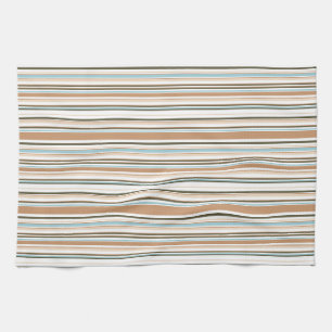 Modern Earthy Stripes with Blue Accent Tea Towel