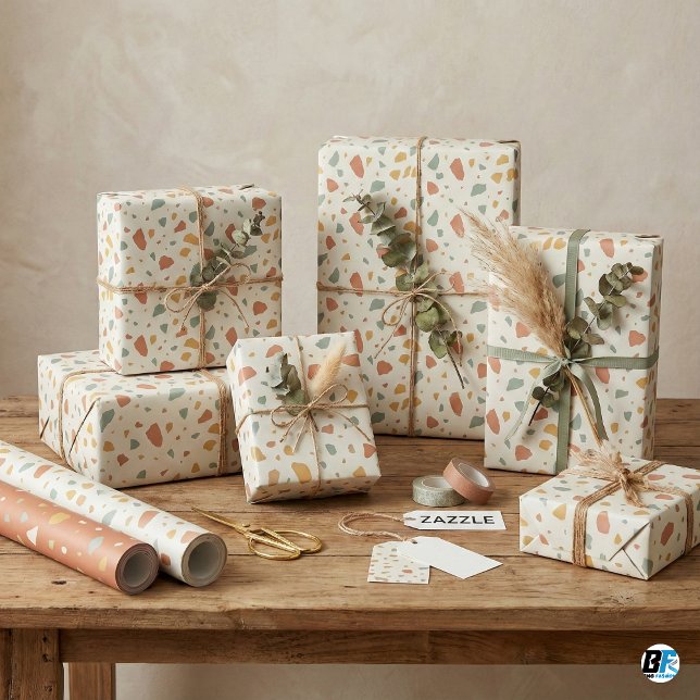 Modern Earthy Terrazzo | Sage Green Terracotta Wrapping Paper (Creator Uploaded)