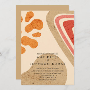 Modern Earthy Tone Shapes Burnt Orange Wedding Invitation