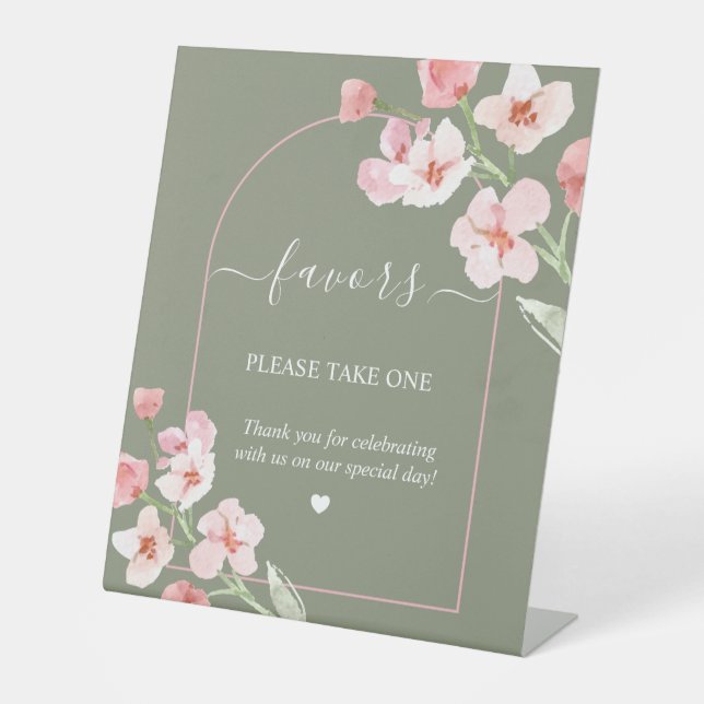 Modern Earthy Watercolor Floral Arch Favours Pedestal Sign (Front)