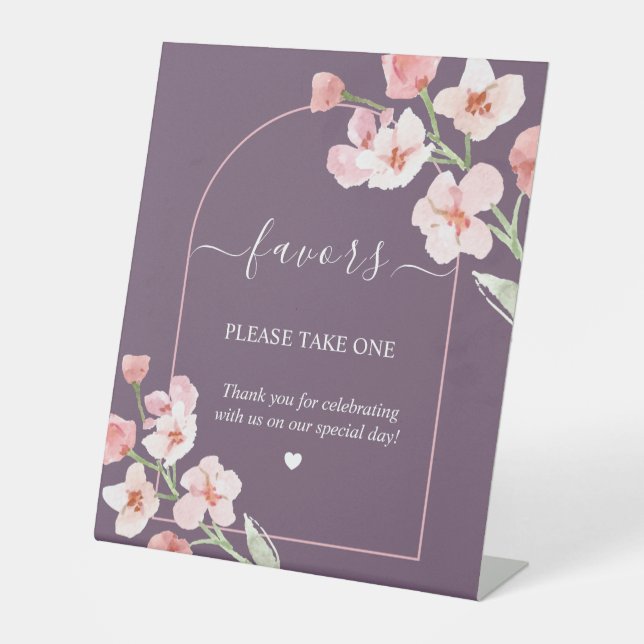 Modern Earthy Watercolor Floral Arch Favours  Pedestal Sign (Front)