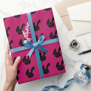 Modern Easter Black Bunny On Red Cartoon Pattern Wrapping Paper