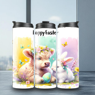 Modern Easter Brushstroke Highland Cow Tumbler