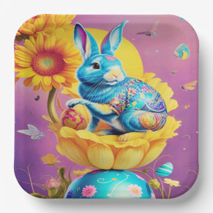 Modern Easter Bunny Flower Art         Paper Plate
