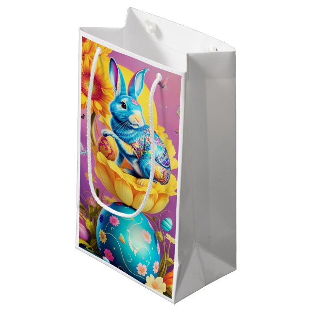 Modern Easter Bunny Flower Art         Small Gift Bag (Front Angled)