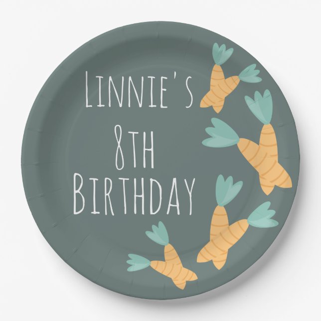 Modern Easter Carrot Bunch Birthday Paper Plate (Front)