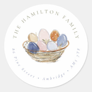 Modern Easter Eggs Family Return Address Classic Round Sticker