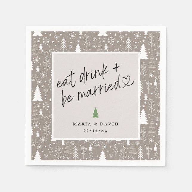 Modern Eat Drink and Be Married Christmas Pattern Napkin (Front)