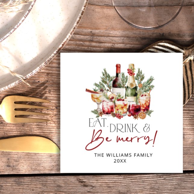 Modern Eat Drink and Be Merry Christmas Napkin (Creator Uploaded)