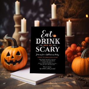 Modern Eat Drink and Be Scary Black Halloween Invitation