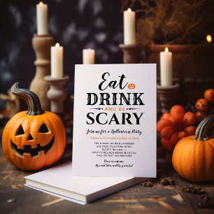 Modern Eat Drink and Be Scary White Halloween Invitation