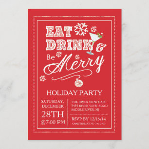 Modern Eat Drink Be Merry Holiday Invitation