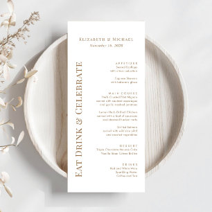 Modern Eat Drink Celebrate Gold Typography Wedding Menu