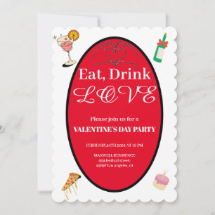 Modern Eat Drink Love Valentine's Day Hearts Invitation