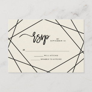 Modern Ecru and Black Geometric Wedding RSVP Card