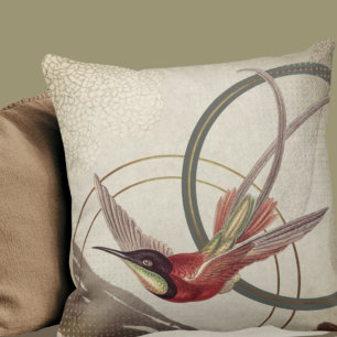Modern Ecru Hummingbird Design Earthy Green Cushion