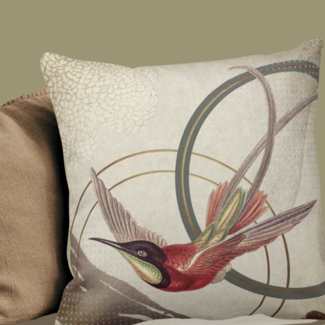 Modern Ecru Hummingbird Design | Earthy Green Cushion (Creator Uploaded)