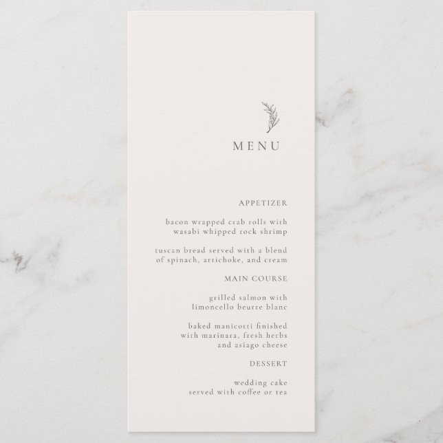 Modern Ecru Olive Branch Wedding Menu (Front)