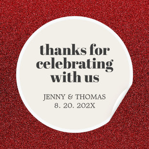 Modern Ecru White Black Bold Thank You Classic Round Sticker