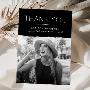 Modern Edge Black Photo Graduation Thank You Card
